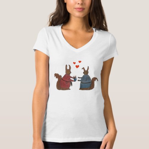 Drawing _ Cute Couple of squirrels T_Shirt