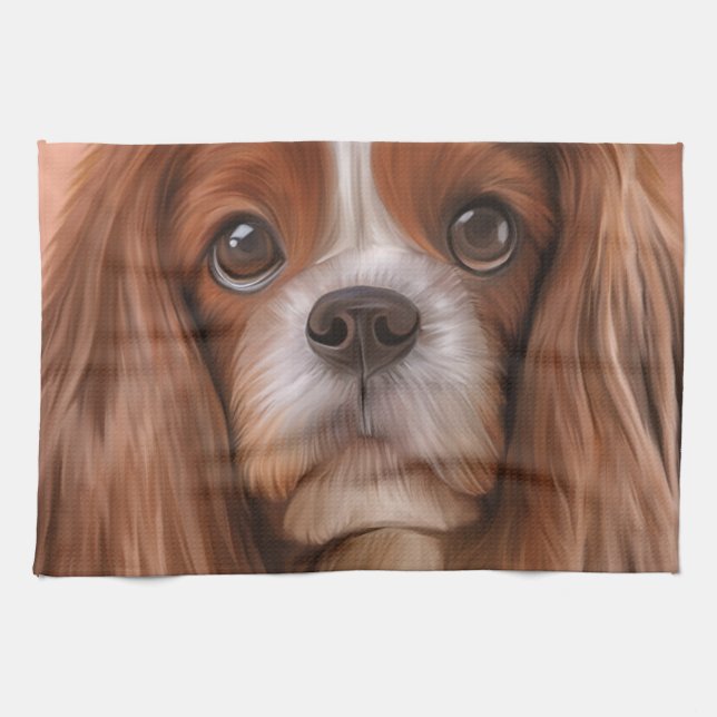 Drawing Dog Cavalier King Charles Spaniel Kitchen Towel (Horizontal)