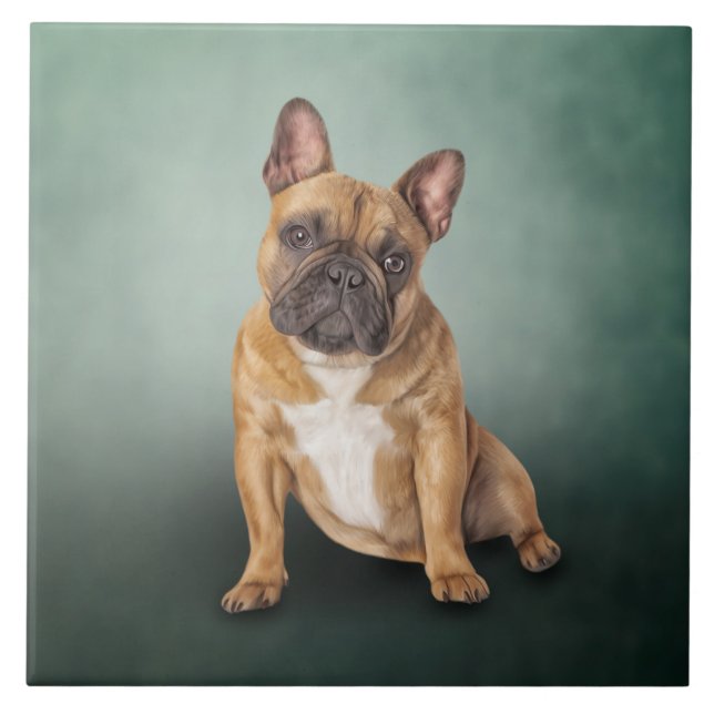 Drawing dog French Bulldog Ceramic Tile (Front)