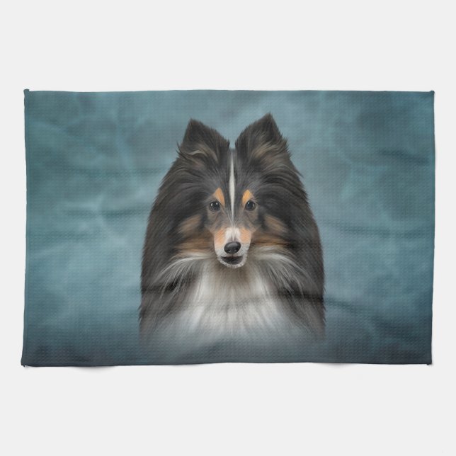 Drawing Dog Shetland Sheepdog, Sheltie Kitchen Towel (Horizontal)