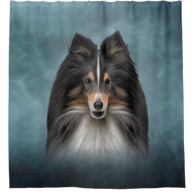 Drawing Dog Shetland Sheepdog, Sheltie Shower Curtain (Front)