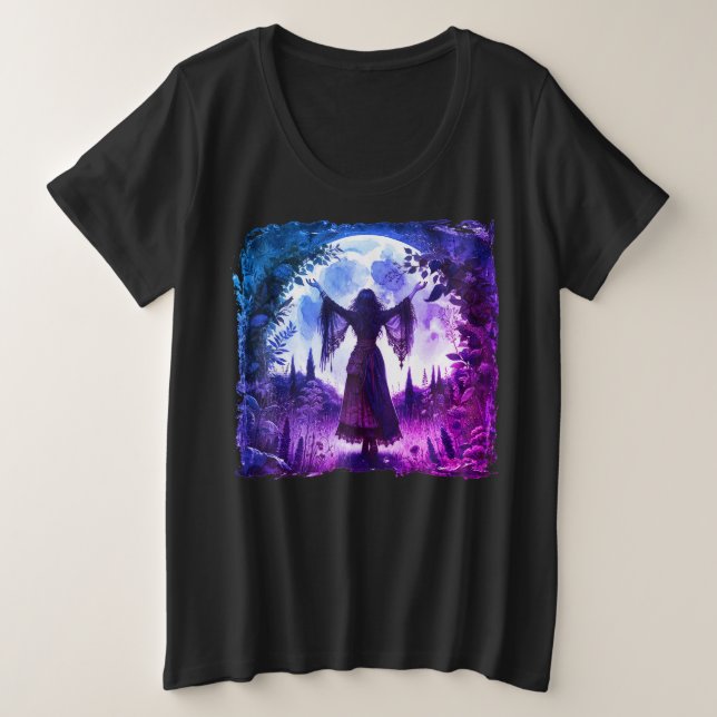 Drawing Down the Witch's Moon Quote Back Plus Size T-Shirt (Design Front)