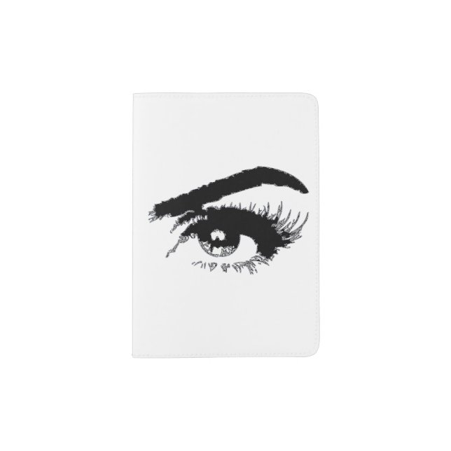 Drawing Female Black & White Eyes Passport Holder (Front)