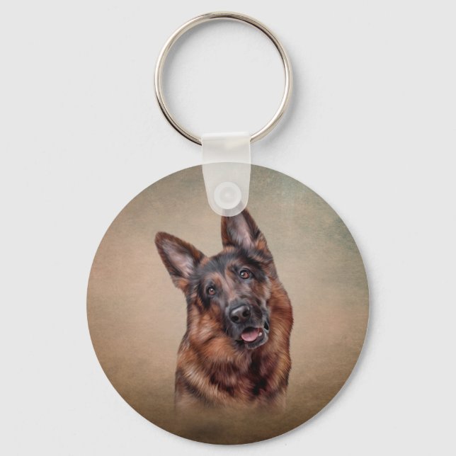 Drawing German Shepherd Dog Keychain (Front)