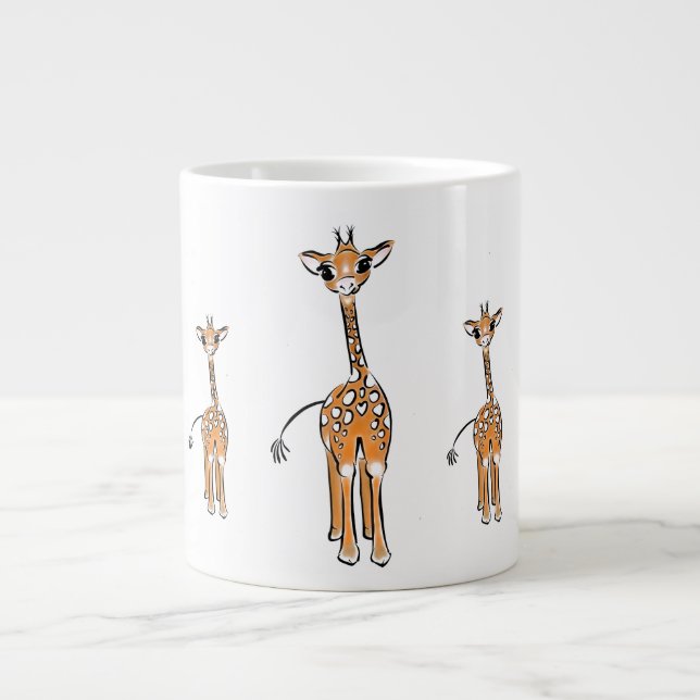 Drawing Giraffe Cute, Animal Safari Large Coffee Mug (Front)