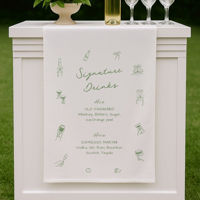 Drawing Green Wedding Signature Drinks Fabric Sign (Creator Uploaded)