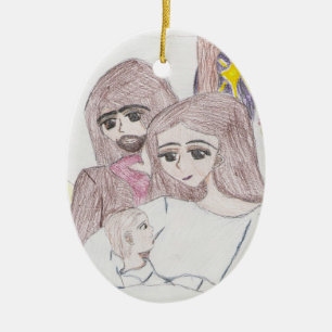 Drawing in Colored Pencil of Nativity Ceramic Ornament