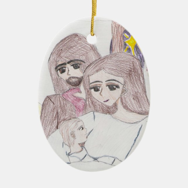 Drawing in Colored Pencil of Nativity Ceramic Ornament (Front)