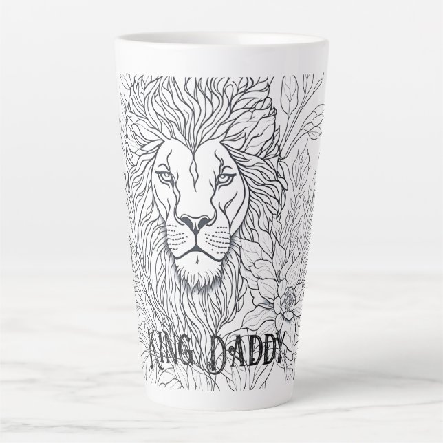 Drawing Lion with Flowers King Daddy, Boho Father Latte Mug (Front)