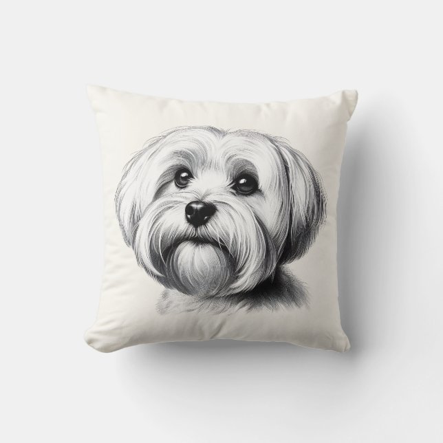 Drawing Maltese Dog Throw Pillow (Front)