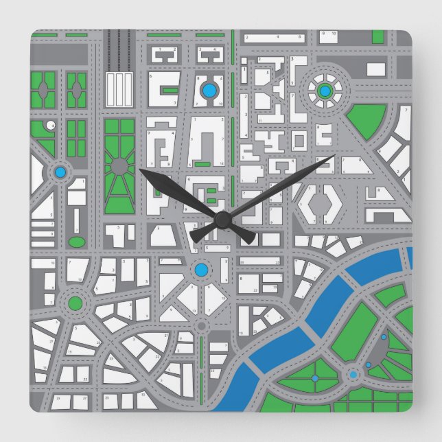 Drawing maps square wall clock (Front)