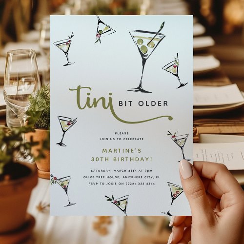 Drawing Martini Tini Bit Older Adult Birthday  Invitation