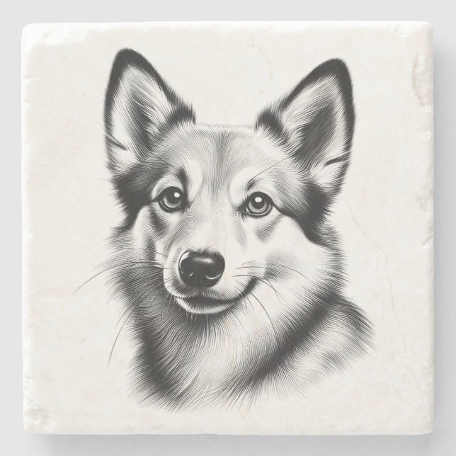 Drawing Norwegian Lundehund Stone Coaster (Front)