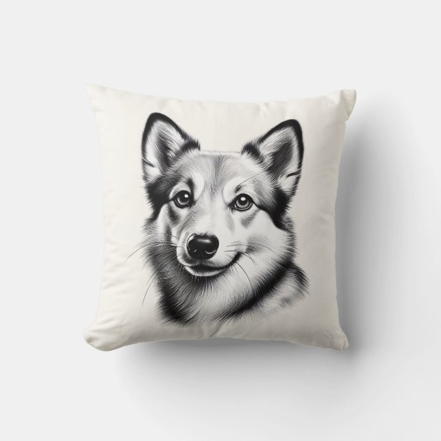 Drawing Norwegian Lundehund Throw Pillow (Front)