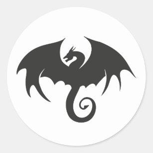 Drawing of a black dragon silhouette classic round sticker