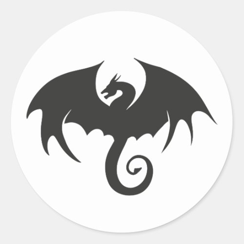 Drawing of a black dragon silhouette classic round sticker