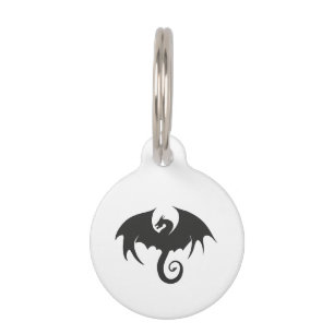 Drawing of a black dragon silhouette pet ID tag