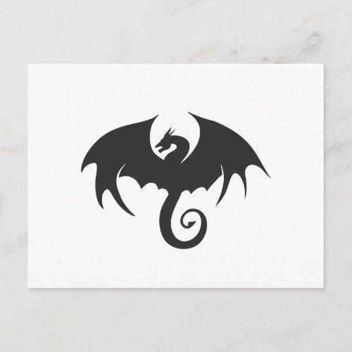 Drawing of a black dragon silhouette postcard
