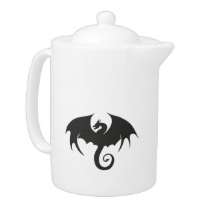 Drawing of a black dragon silhouette teapot