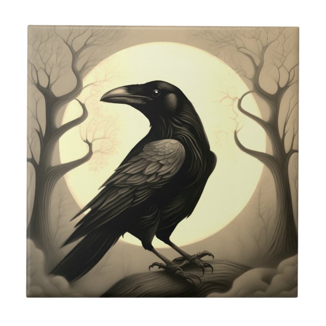 Drawing of a black raven ceramic tile (Front)