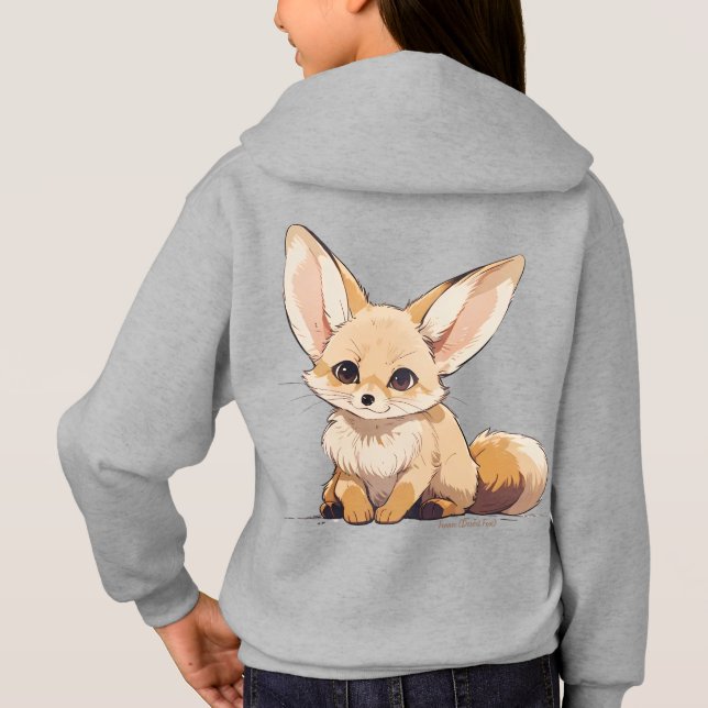 Drawing of a Fennec, Desert Fox, in Cartoon style Hoodie (Back)
