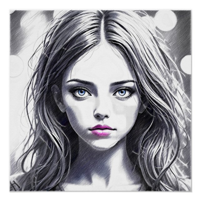 Drawing of a girl with a captivating look poster (Front)