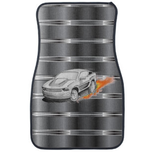 Drawing of a Mustang car floor mat
