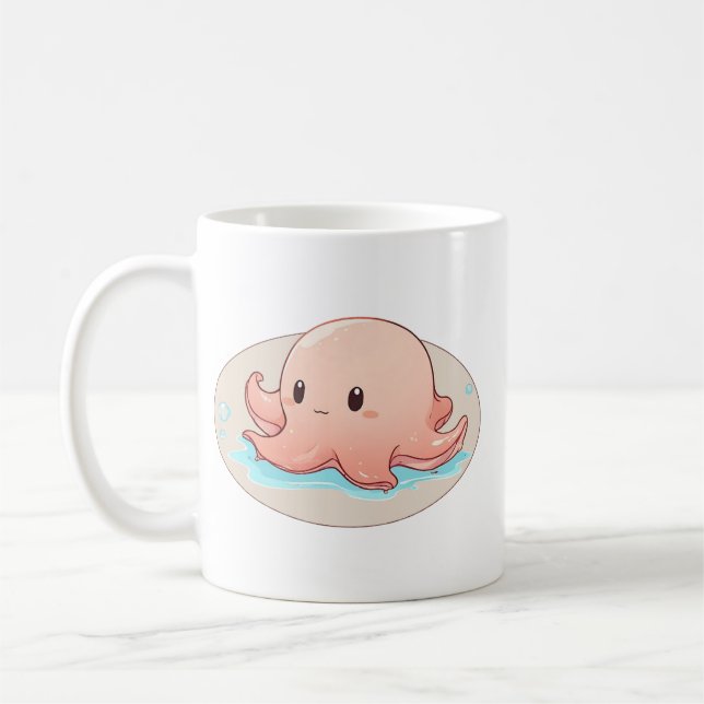 Drawing of a pink Baby Octopus Coffee Mug (Left)