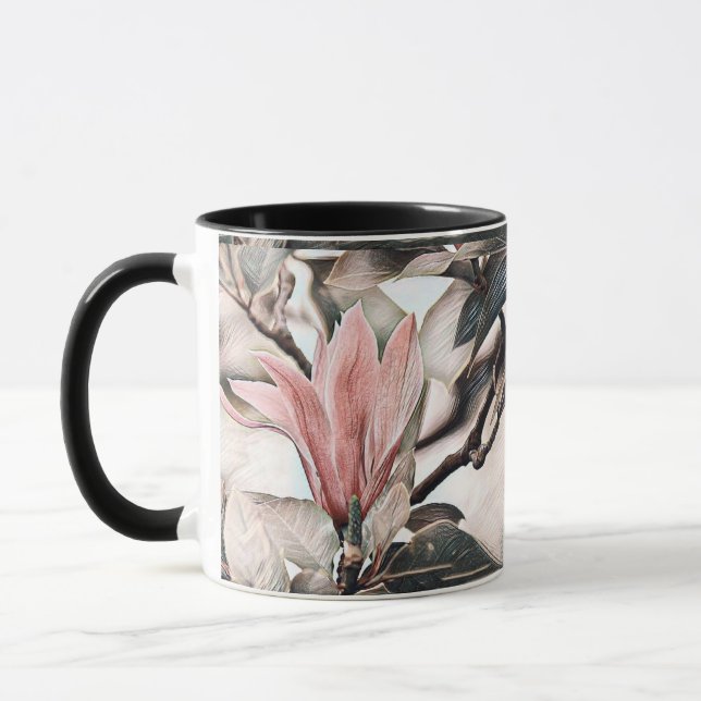  Drawing of a pink magnolia branch Mug (Left)