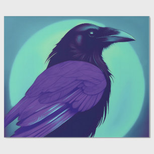 Drawing of a raven on neon blue background  wrapping paper
