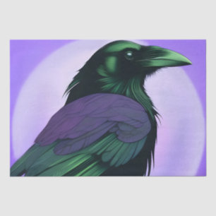 Drawing of a raven on neon purple background tissue paper