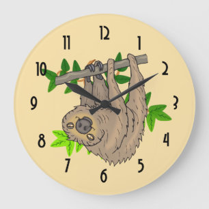 Drawing of a Sloth Hanging Upside Down Large Clock