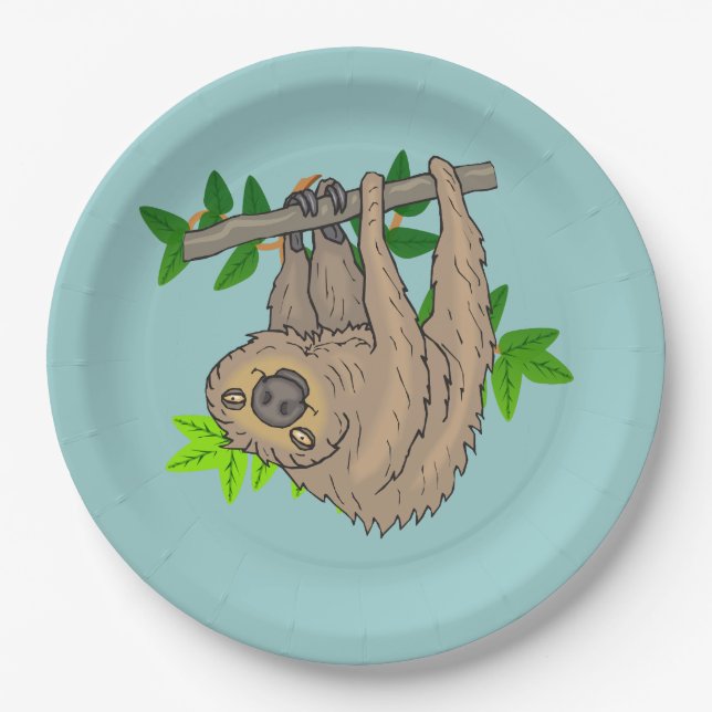 Drawing of a Sloth Hanging Upside Down Paper Plates (Front)