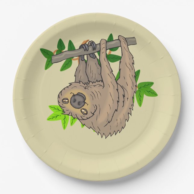 Drawing of a Sloth Hanging Upside Down Paper Plates (Front)
