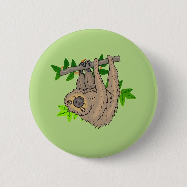 Drawing of a Sloth Hanging Upside Down Pinback Button (Front)