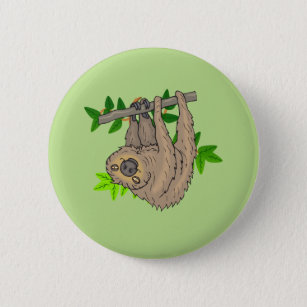 Drawing of a Sloth Hanging Upside Down Pinback Button