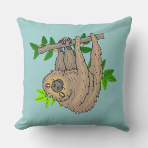 Drawing of a Sloth Hanging Upside Down Throw Pillow