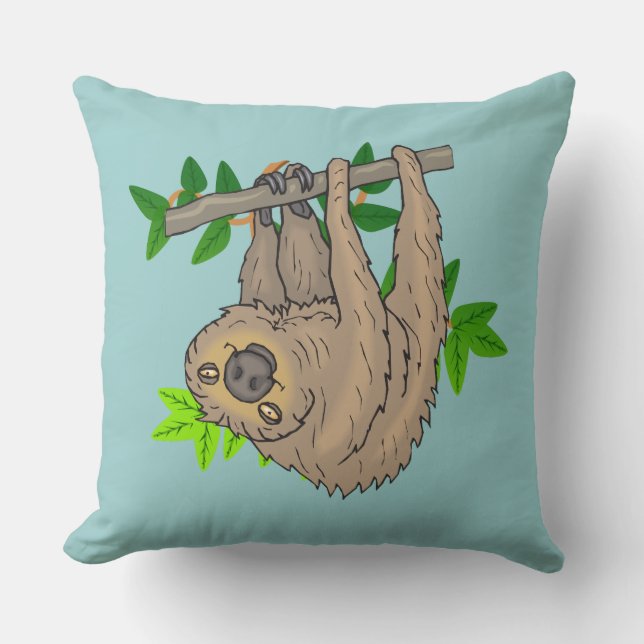 Drawing of a Sloth Hanging Upside Down Throw Pillow (Front)