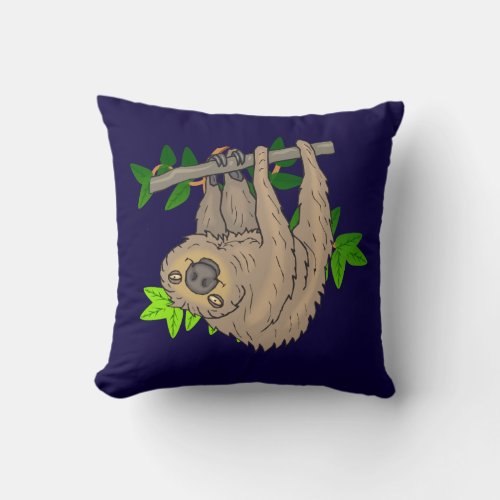 Drawing of a Sloth Hanging Upside Down Throw Pillow