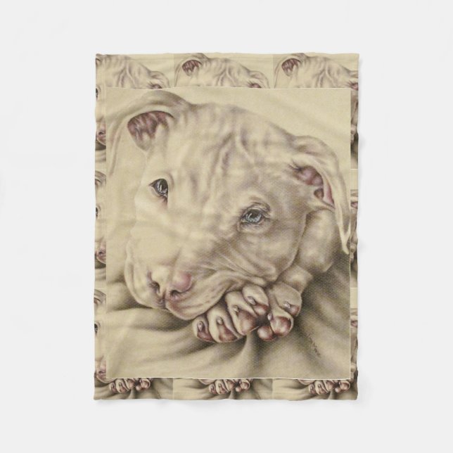 Drawing of a White Pitbull on Blanket (Front)