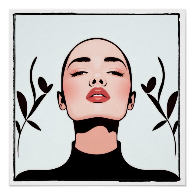 Drawing of a woman's face with short hair poster (Front)