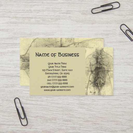 Customizable Drawing of a Woman's Torso by Leonardo da Vinci Business Card Template