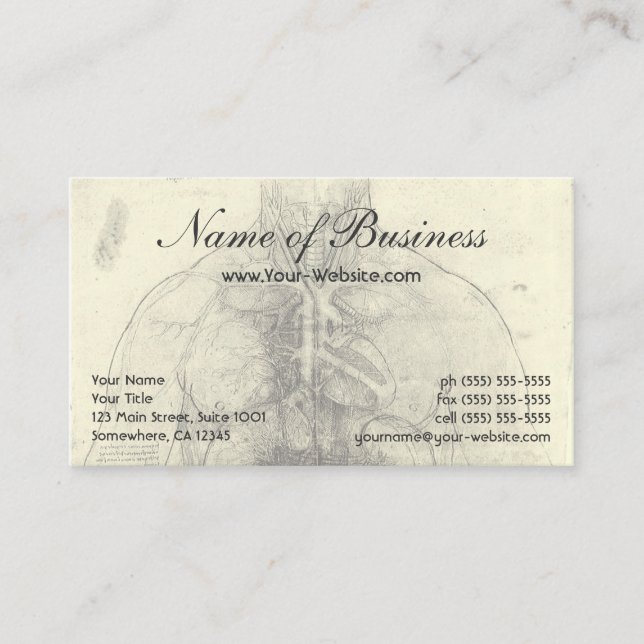 Drawing of a Woman's Torso by Leonardo da Vinci Business Card (Front)