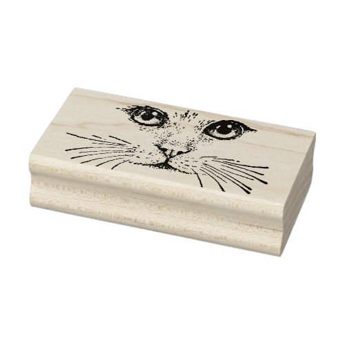 Drawing of Cat Face with Eyes Nose Long Whiskers Rubber Stamp