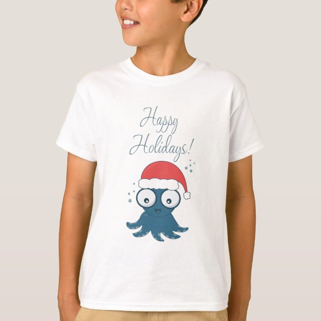 drawing of cute cartoon blue octopus    T-Shirt (Front)