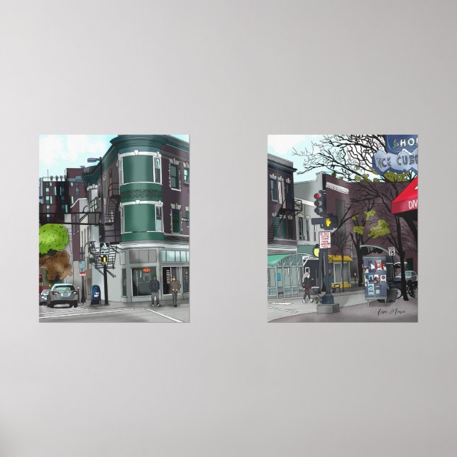 Drawing of Downtown Madison, Wisconsin Wall Art Sets (Front)