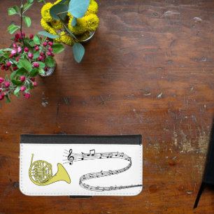 Drawing of French Horn with Musical Staff Wave iPhone 8/7 Wallet Case