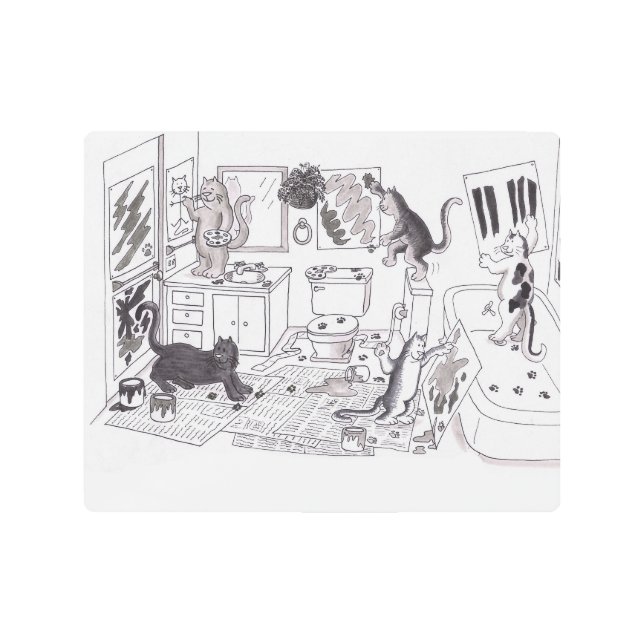 Drawing of Friendly Cats Creating Abstract Art in  (Front)