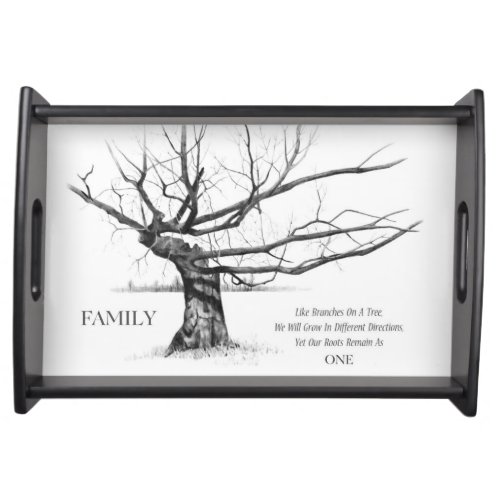 Drawing of Gnarled Tree FAMILY Quote Serving Tray