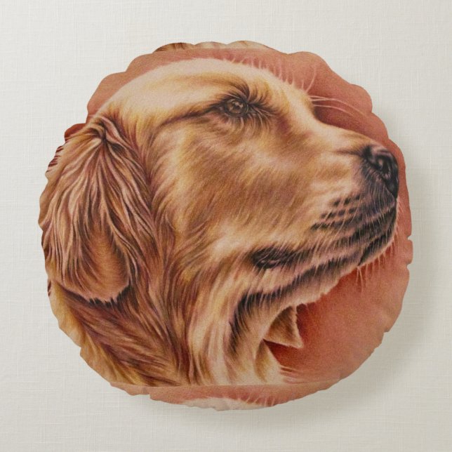 Drawing of Golden Retriever on Pillow (Front)